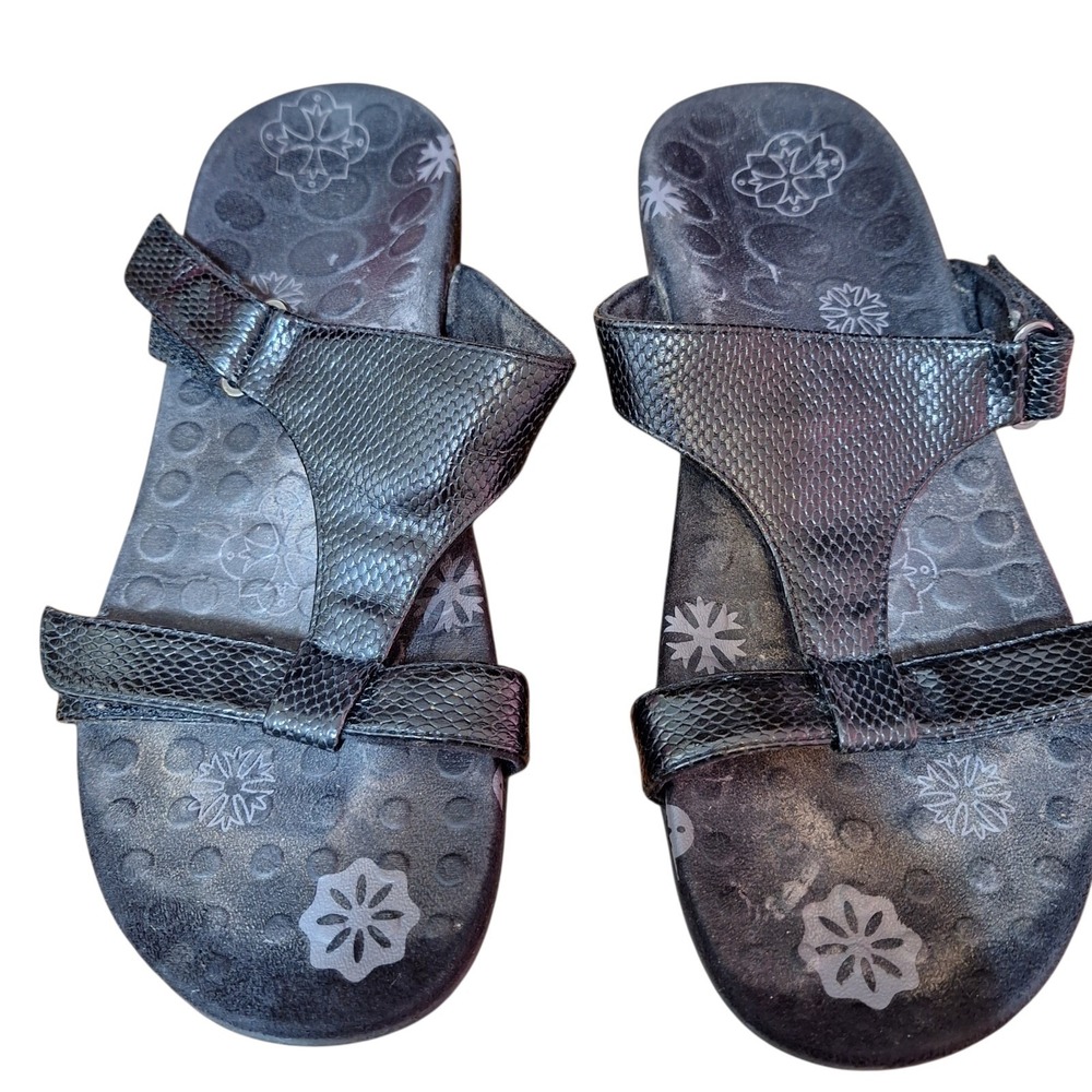 Orthaheel Vionic Size 9.5 Women's Molly Snake Print Slides Sandals Slip On Black
